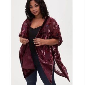 TORRID Burgundy Purple Floral Velvet Burnout Kimono